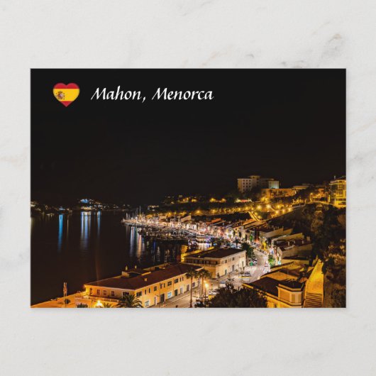 Haven van Mahon bij nacht - Menorca, Spanje Briefkaart (Voorkant)