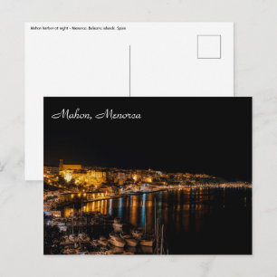 Haven van Mahon 's nachts - Menorca, Spanje Briefkaart