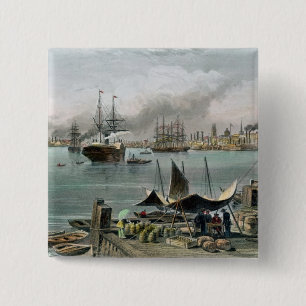 Haven van New Orleans, gegraveerd door D.G. Thomps Vierkante Button 5,1 Cm