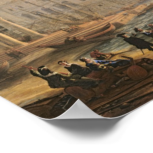 Haven van zee op zonsondergang, 1639 poster (Hoek)