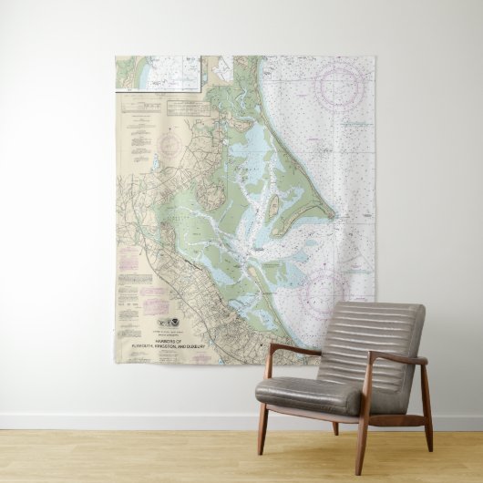 Havens van Plymouth, Kingston en Duxbury Chart Wandkleed (In situ)