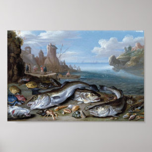 havenscène met vis poster