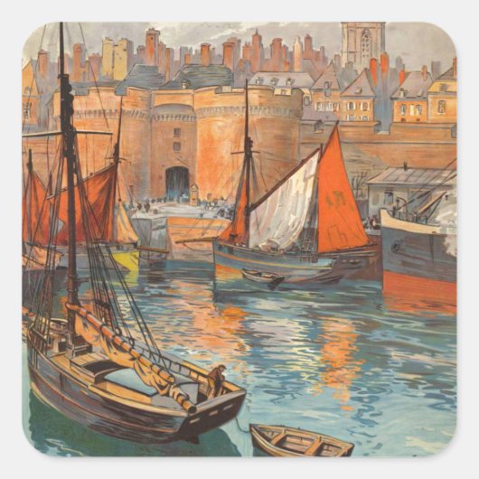  haventoerisme in de haven van Cote d'Emeraude Sai Vierkante Sticker (Voorkant)