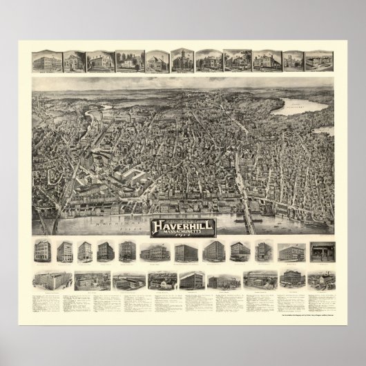 Haverhill, MA Panoramic Map - 1914 Poster (Voorkant)