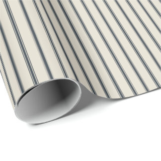 Havermout Navy Rustieke Dunne Ticking Strepen Cadeaupapier