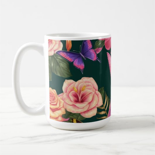 Havre tropical : Mug avec fleurs et conception d'o (Gauche)