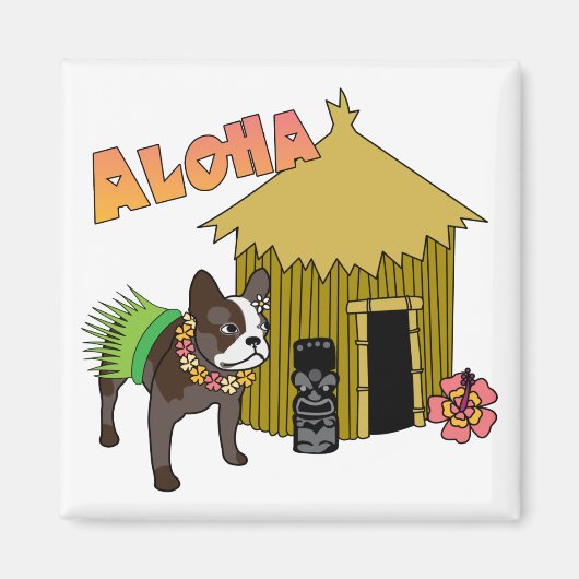 Hawaï Chien français de taureau Tiki Hula Magnets (Devant)
