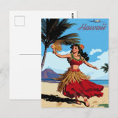 Hawaï, Dancing Hula Meisje op het strand, Reizen Briefkaart (Voorkant / Achterkant)