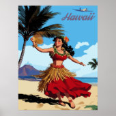 Hawaï, Dancing Hula Meisje op het strand, Reizen Poster (Voorkant)