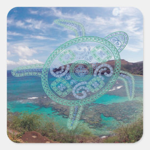 Hawaï eilanden en Oahu Turtle Vierkante Sticker
