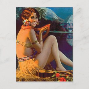 Hawaï, Hawaiaanse Pin-up Meisje, vintage reis Briefkaart