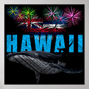 HAWAÏ NYE POLYNESISCHE TRIBAL BULTRUG VUURWERK POSTER