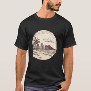 Hawaï Oahu Honolulu Waikiki Vulkaan Surfen Retro T-shirt