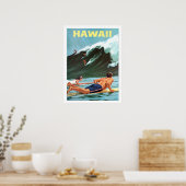 Hawaï, surf, grosse vague, affiche de voyage vinta (Cuisine)