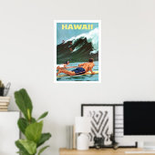 Hawaï, surf, grosse vague, affiche de voyage vinta (Bureau à domicile)