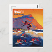 Hawaï-surf, tropische hemel, oud briefkaart voor r (Voorkant / Achterkant)