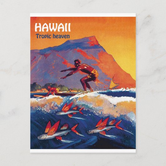 Hawaï-surf, tropische hemel, oud briefkaart voor r (Voorkant)