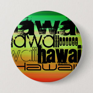 Hawaï; Trillende Groen, Oranje, & Geel Ronde Button 7,6 Cm