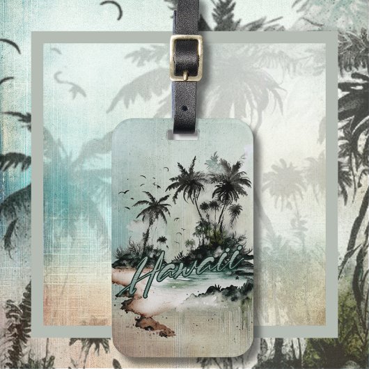 Hawaï tropische palmboom eiland bagagelabel