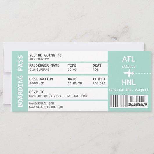 Hawaï vliegtuigentree pas uitje weekend kaart (Achterkant)