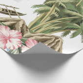 Hawaïaans eiland, palmboom, boot, roze cadeaupapier (Hoek)