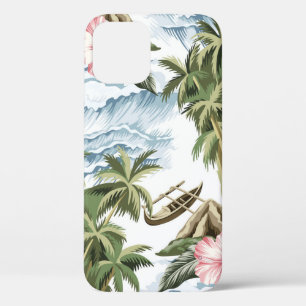 Hawaïaans  eiland, palmboom, boot, roze iPhone 12 hoesje
