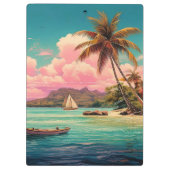 Hawaïaans  eiland, palmboom, boot, roze klembord (Achterkant)