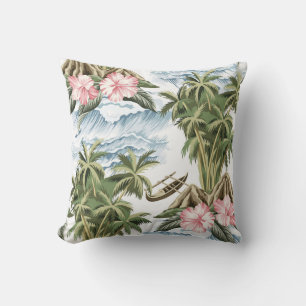 Hawaïaans eiland, palmboom, boot, roze kussen