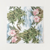 Hawaïaans  eiland, palmboom, boot, roze wandkleed (Voorkant (horizontaal))