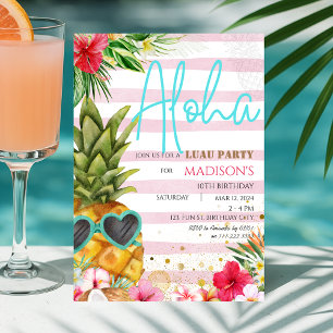 Hawaiaans Luau Ananas Tropisch Meisje Verjaardag Kaart