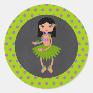 Hawaïaans Luau-meisje Verjaardagsfeestje Ronde Sticker