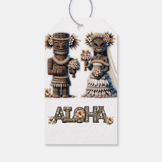 Hawaïaans Polynesisch Tiki Bruid en bruidegom Brui Cadeaulabel (Achterkant)