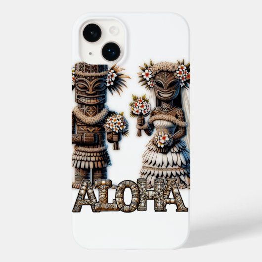 Hawaïaans Polynesisch Tiki Bruid en bruidegom Brui Case-Mate iPhone Case (Achterkant)