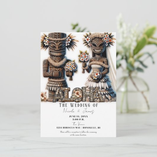 Hawaïaans Polynesisch Tiki Bruid en bruidegom Brui Kaart (Staand voorkant)