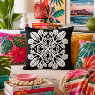 Hawaiaans quilt Naupaka ontwerp Wit Kussen