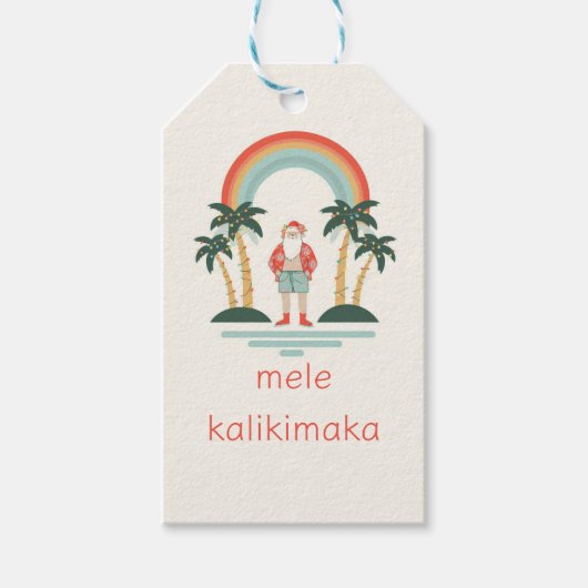 Hawaïaans/Regenboog/Palms Santa Cadeaulabel (Voorkant)