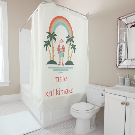 Hawaïaans/Regenboog/Palms Santa Douchegordijn (In situ)
