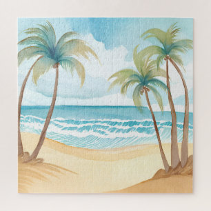Hawaiaans strand Palmbomen Tropisch Aquarel Legpuzzel