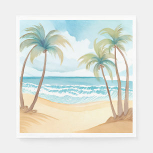 Hawaiaans strand   Palmbomen Tropisch Aquarel Servet