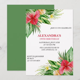 Hawaiaans thema 19e verjaardag Bloem Hibiscus Kaart