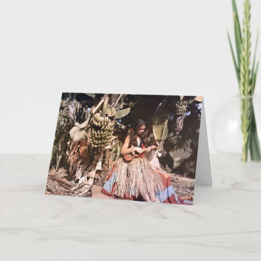 Hawaïaans Wahine Hula Meisje Ukulele Kaart (Voorkant)