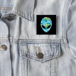 Hawaiaanse Alien Kop - Grappige Alien Vierkante Button 5,1 Cm