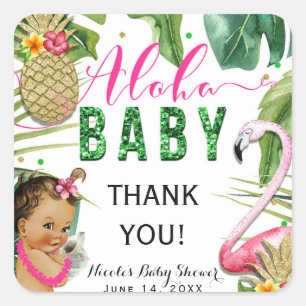 Hawaïaanse Aloha Tropische Baby Meisje Vintage Fav Vierkante Sticker