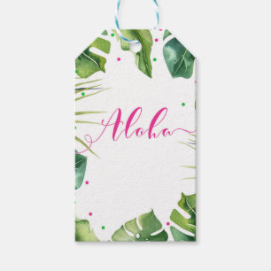 Hawaïaanse Aloha Tropische Palmbladeren Roze Favor Cadeaulabel