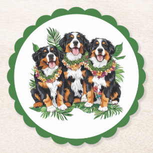 Hawaïaanse Bernese Mountain Dogs Bloemen Lei Kartonnen Onderzetters