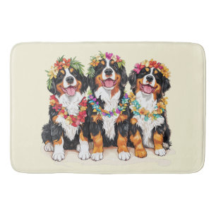 Hawaïaanse Bernese Mountain Dogs Bloemenkrans Badmat