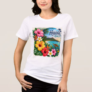Hawaiaanse Bloemen Tri-Blend Shirt