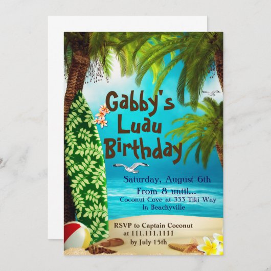 Hawaiaanse feestuitnodiging, Luau-feestuitnodiging Kaart (Voorkant / Achterkant)