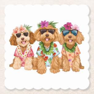 Hawaiaanse Goldendoodle Honden Bloemen Lei Kartonnen Onderzetters