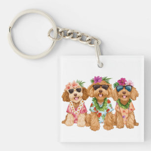 Hawaiaanse Goldendoodle Honden Bloemen Lei Sleutelhanger